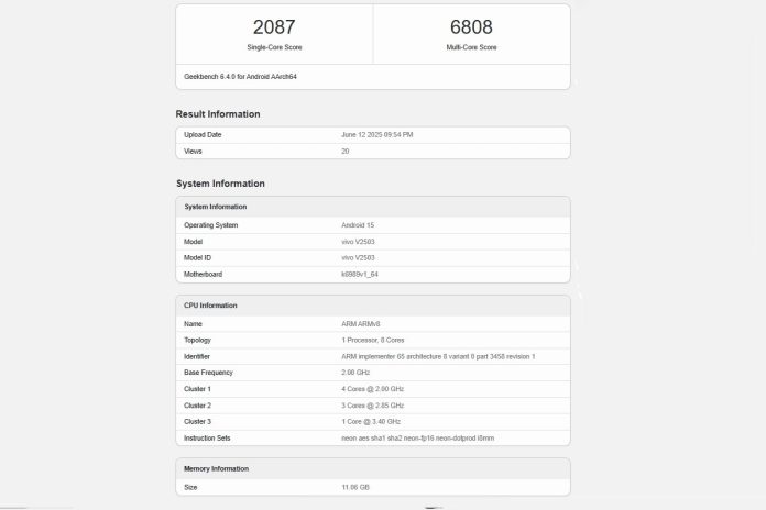 vivo geekbench v2503 Vivo X200 FE