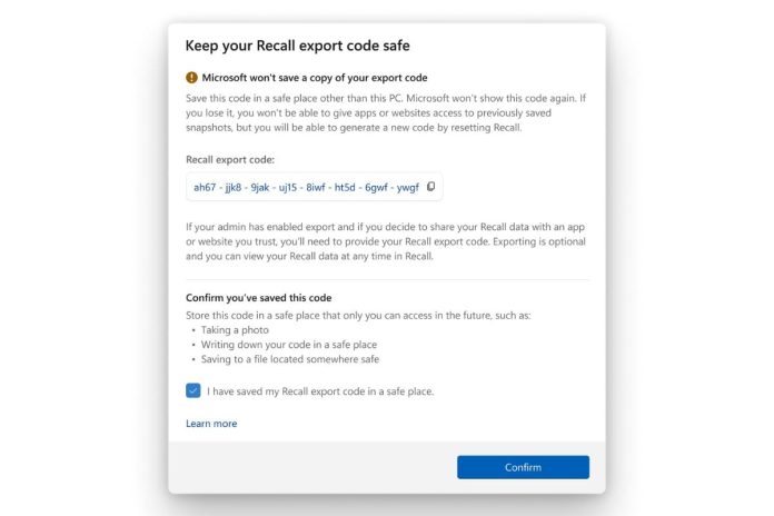 windows 11 recall share Recall export code in Windows 11